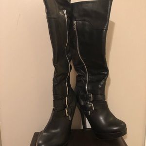 Black motorcycle heeled boots